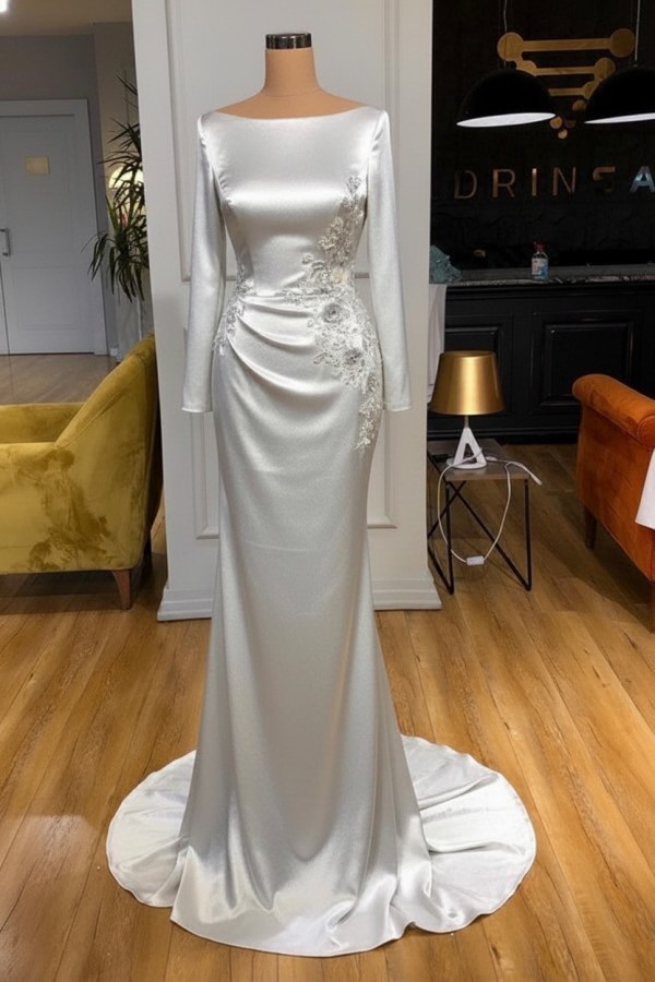 Elegante Abendkleider Lang Weiße Mit Ärmel Ballkleider Glitzer