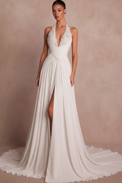 Elegante Abendkleider Lang Braun V Ausschnitt Ballkleider Chiffon