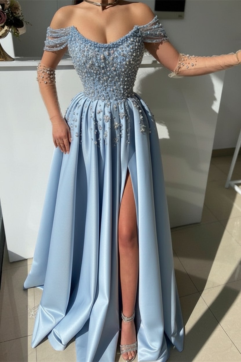 Schöne Abendkleider Lang Dusty Rosa | Abiballkleider mit Glitzer