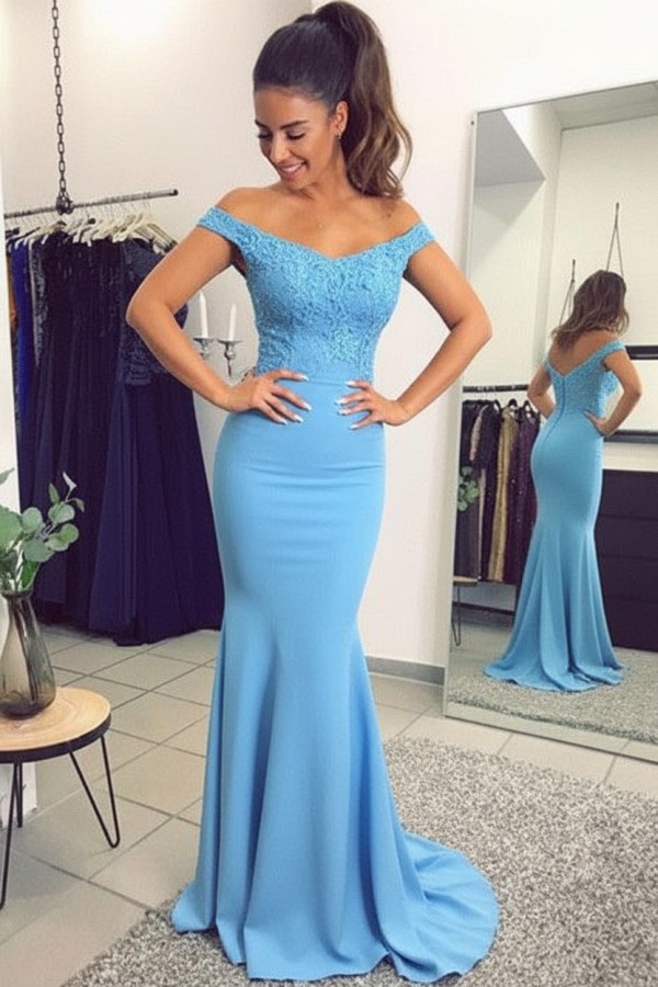 Navy Blau Spitze Abendkleid Abiballkleider | Abendkleider Lang Günstig Meerjungfrau