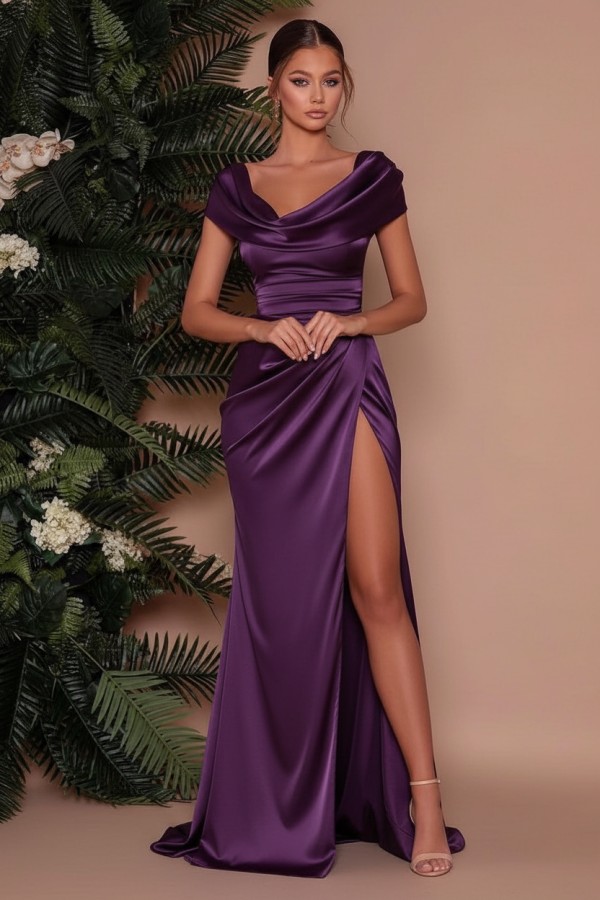 Elegante Ballkleider mit Rüsche | Abiballkleider Lila Lang
