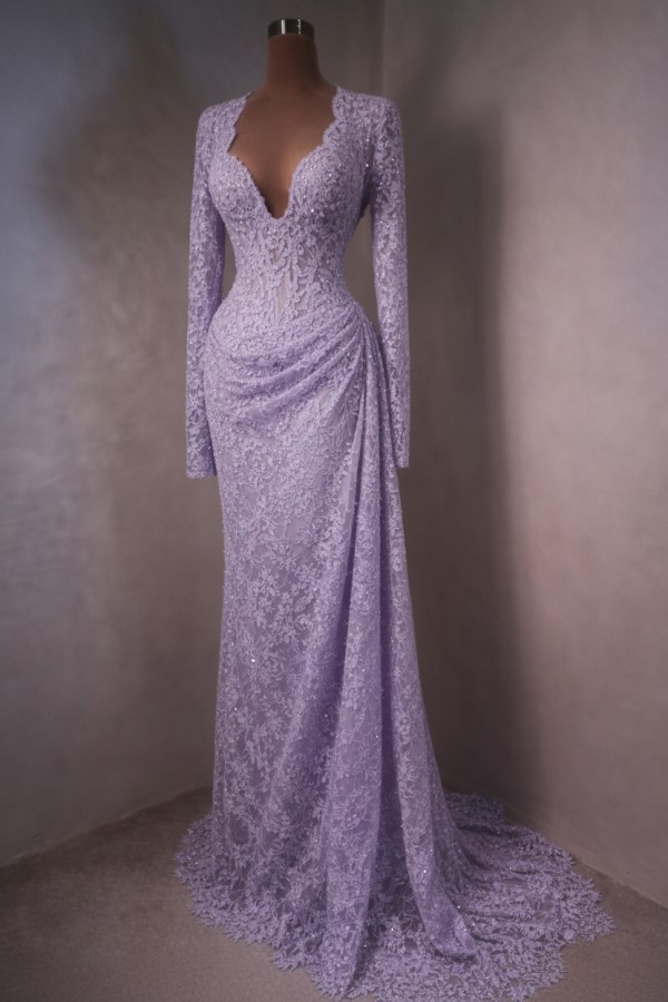 Elegante Abendkleider Lang Himmer Blau Ballkleider mit Ärmel