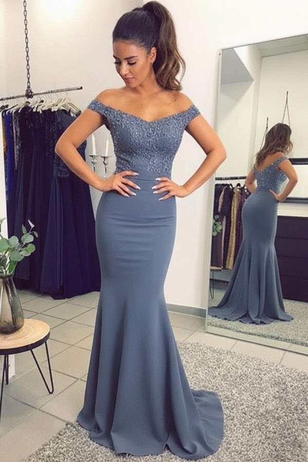 Navy Blau Spitze Abendkleid Abiballkleider | Abendkleider Lang Günstig Meerjungfrau