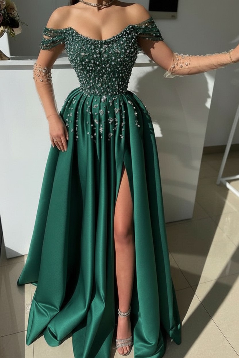 Schöne Abendkleider Lang Dusty Rosa | Abiballkleider mit Glitzer