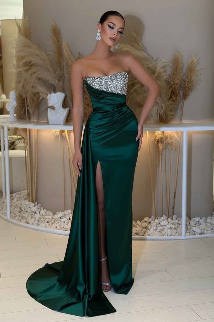 Sage Abendkleider Lang Günstig | Abiballkleider mit Glitzer