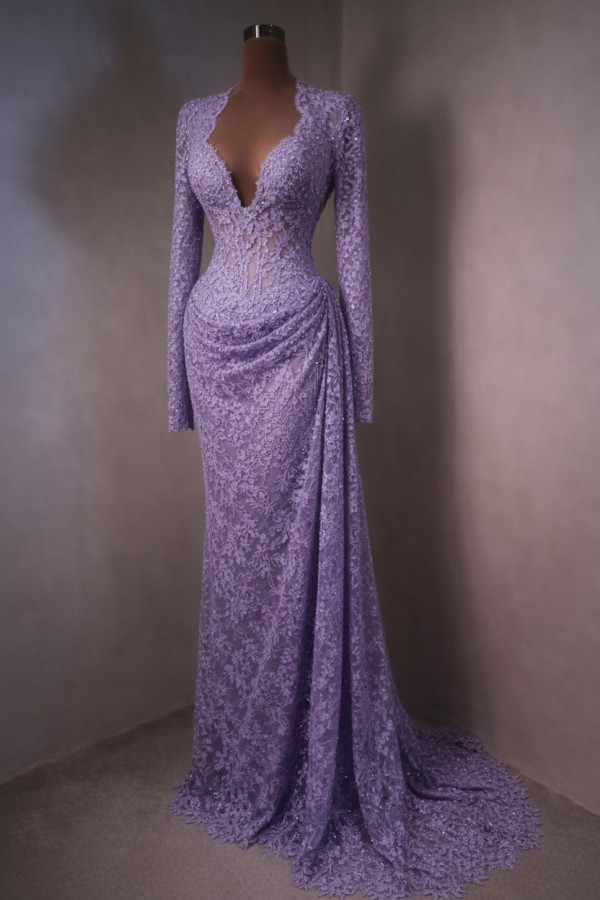 Elegante Abendkleider Lang Himmer Blau Ballkleider mit Ärmel