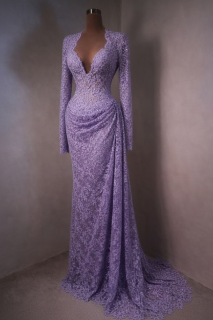 Elegante Abendkleider Lang Himmer Blau Ballkleider mit Ärmel