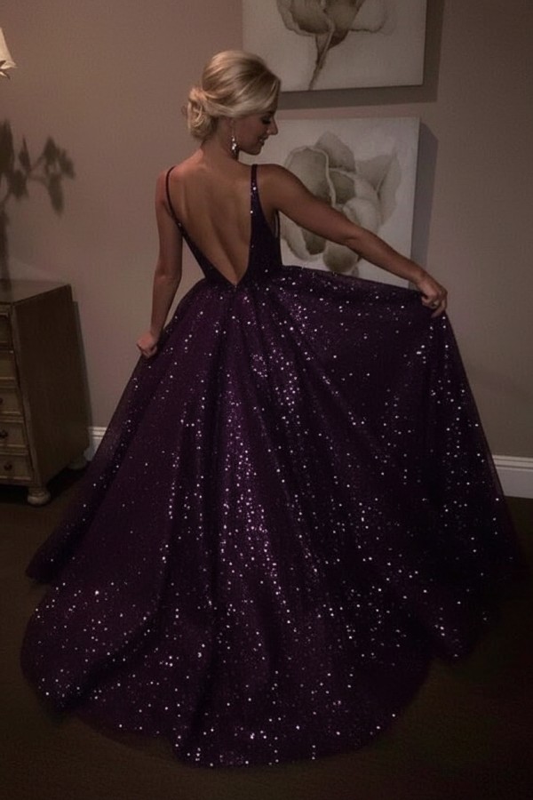 Elegante Abendkleider Lang Weiß Pailletten A Line Abiballkleider Günstig Online