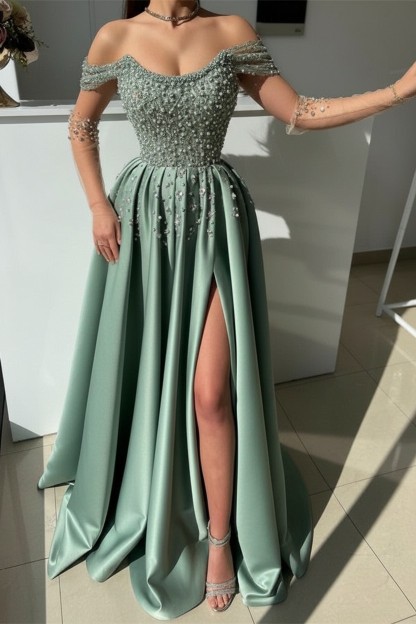 Luxus Abendkleider Lang Grün | Abiballkleider mit Glitzer