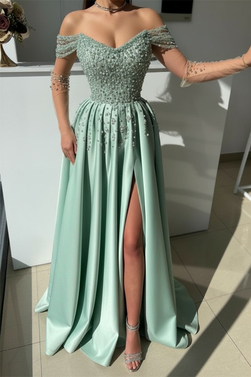 Schöne Abendkleider Lang Dusty Rosa | Abiballkleider mit Glitzer