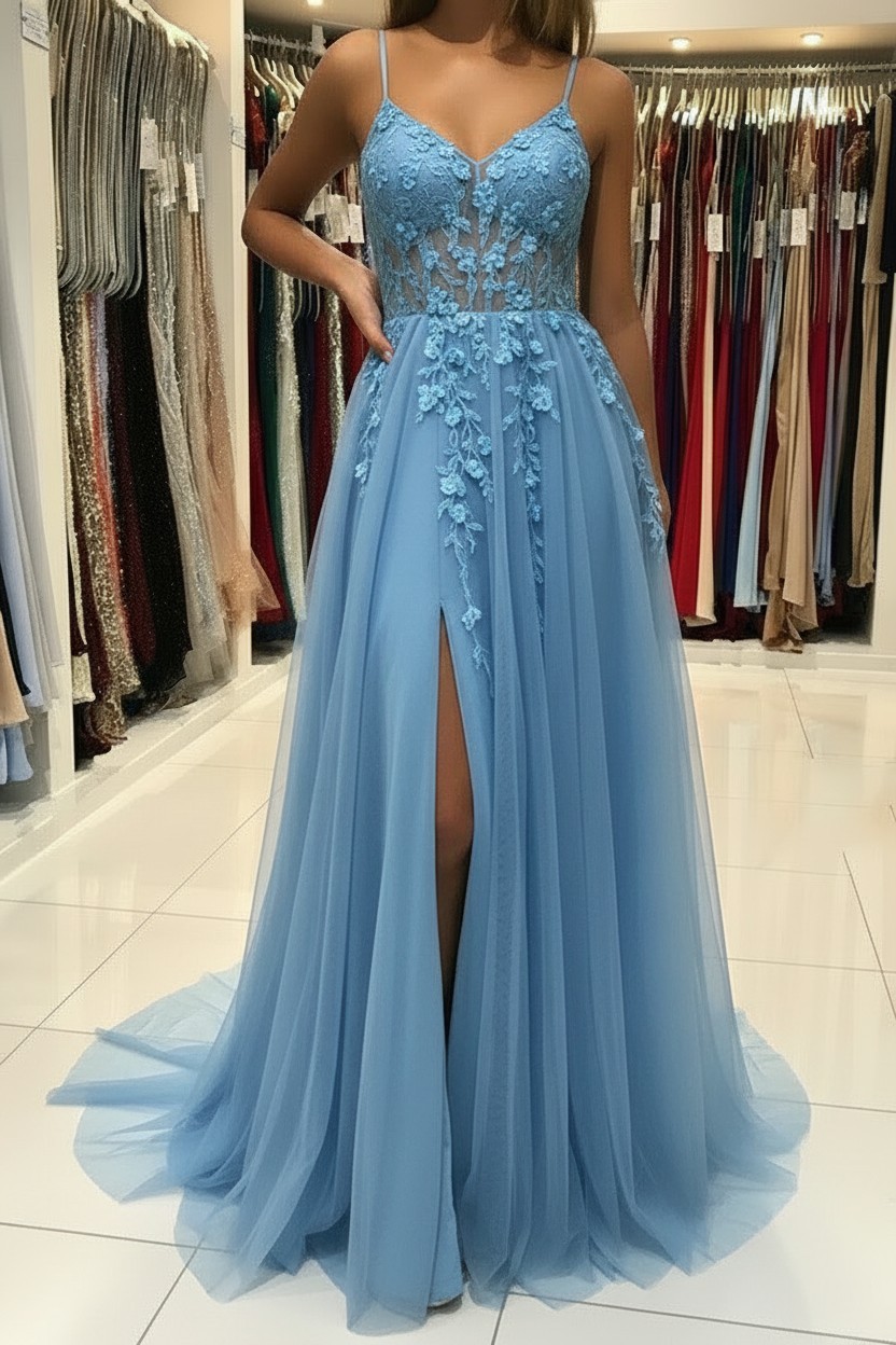 Luxus Abendkleider Lang Glitzer | Blau Abiballkleider Abendmoden