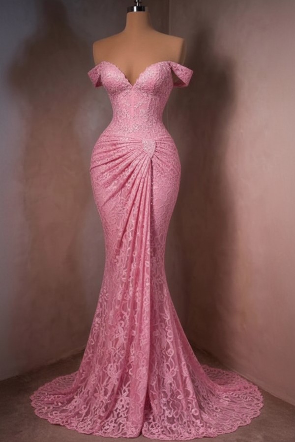 Sexy Abendkleid Lang Rot Spitze Ballkleider Meerjungfrau