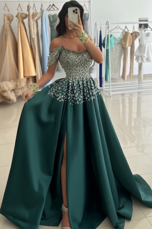 Grüne Abendkleider Lang Glitzer Ballkleider Abiballkleider Online