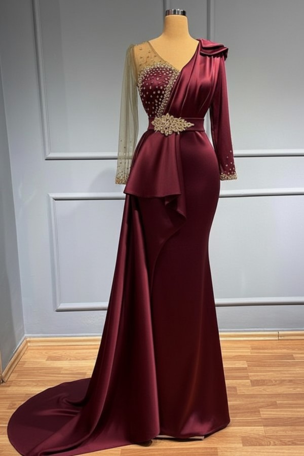 Olive Grün Abendkleider Mit Ärmel | Abiballkleider mit Glitzer