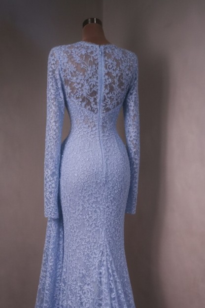 Elegante Abendkleider Lang Himmer Blau Ballkleider mit Ärmel