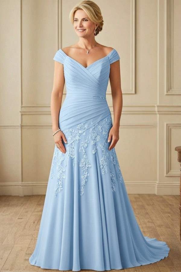 Elegante Brautmutterkleider Lang Chiffon Hochzeitspartykleider Online