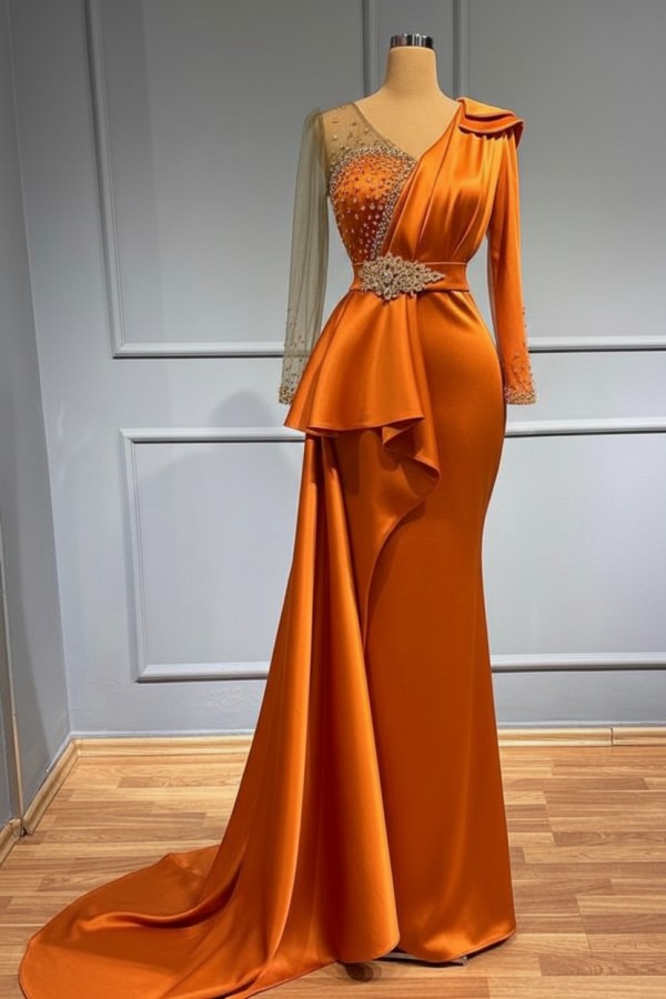 Olive Grün Abendkleider Mit Ärmel | Abiballkleider mit Glitzer