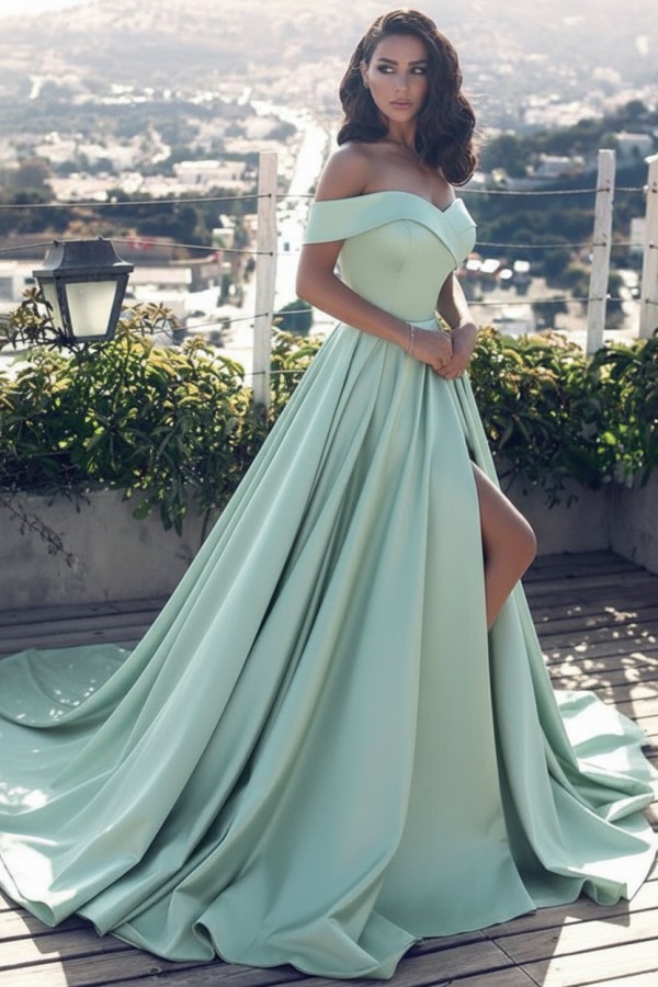 Fashion Blau Abendkleider Lang Günstig Schulterfrei Abendmoden Partykleider