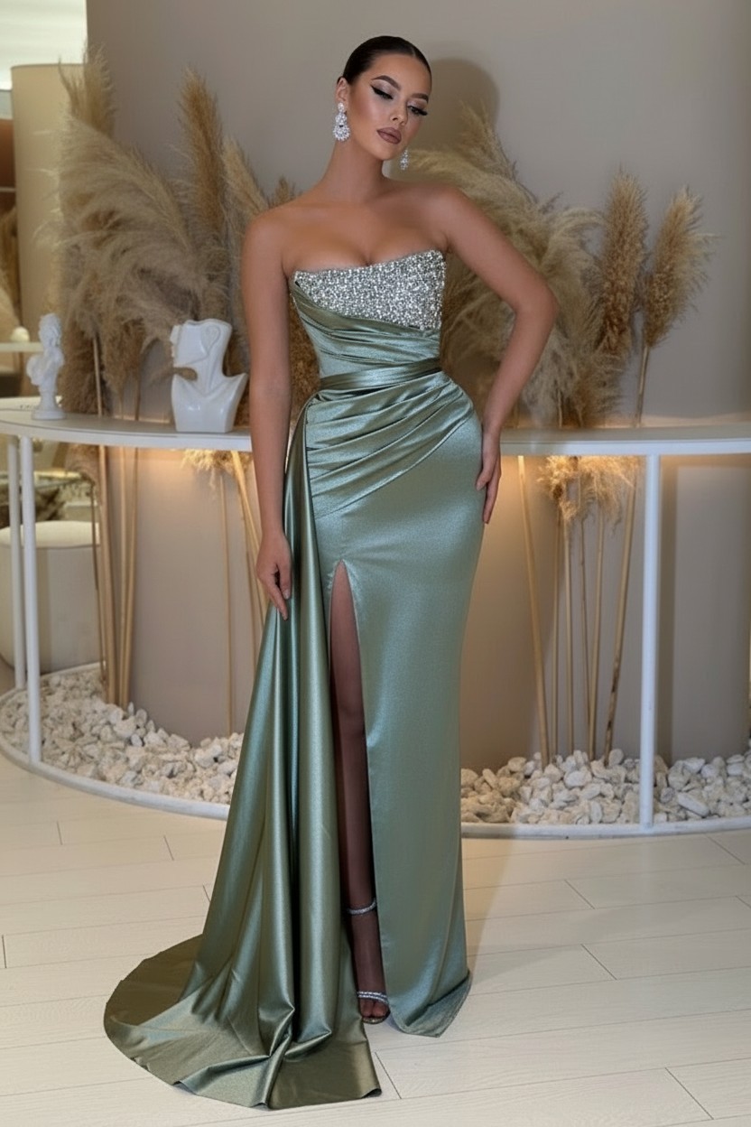 Sage Abendkleider Lang Günstig | Abiballkleider mit Glitzer