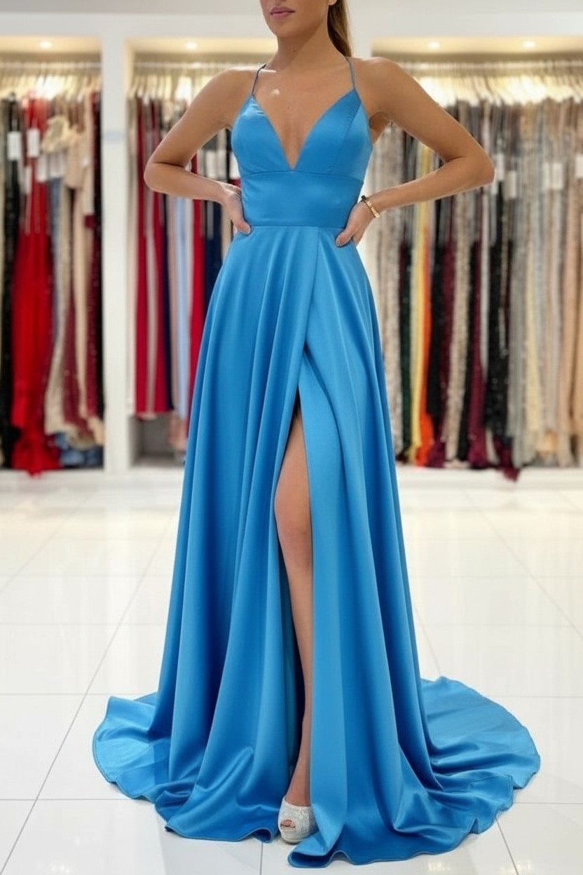 Schlichtes Abendkleid König Blau | Abiballkleider Lang Günstig