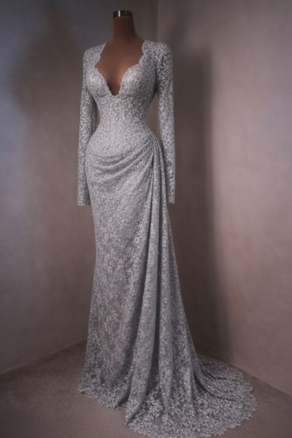 Elegante Abendkleider Lang Himmer Blau Ballkleider mit Ärmel