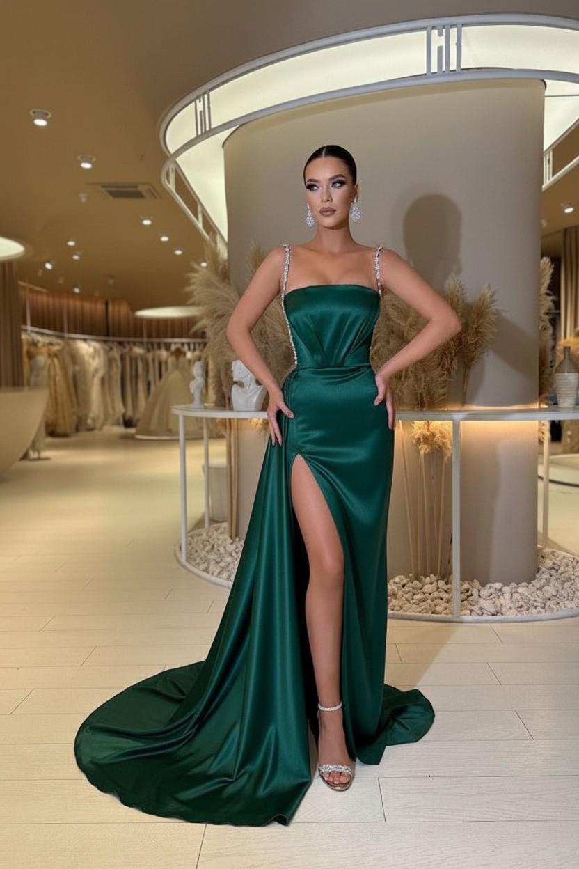 Designer Abendkleider Lang Grün | Abiballkleider mit Glitzer