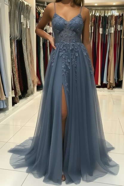 Luxus Abendkleider Lang Glitzer | Blau Abiballkleider Abendmoden