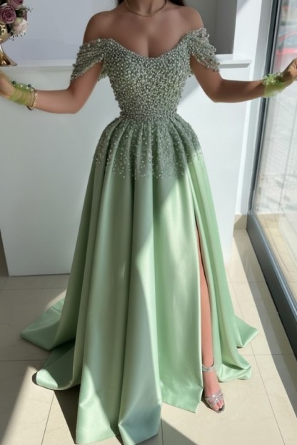 Luxus Abendkleider Lang Grün | Abiballkleider mit Glitzer