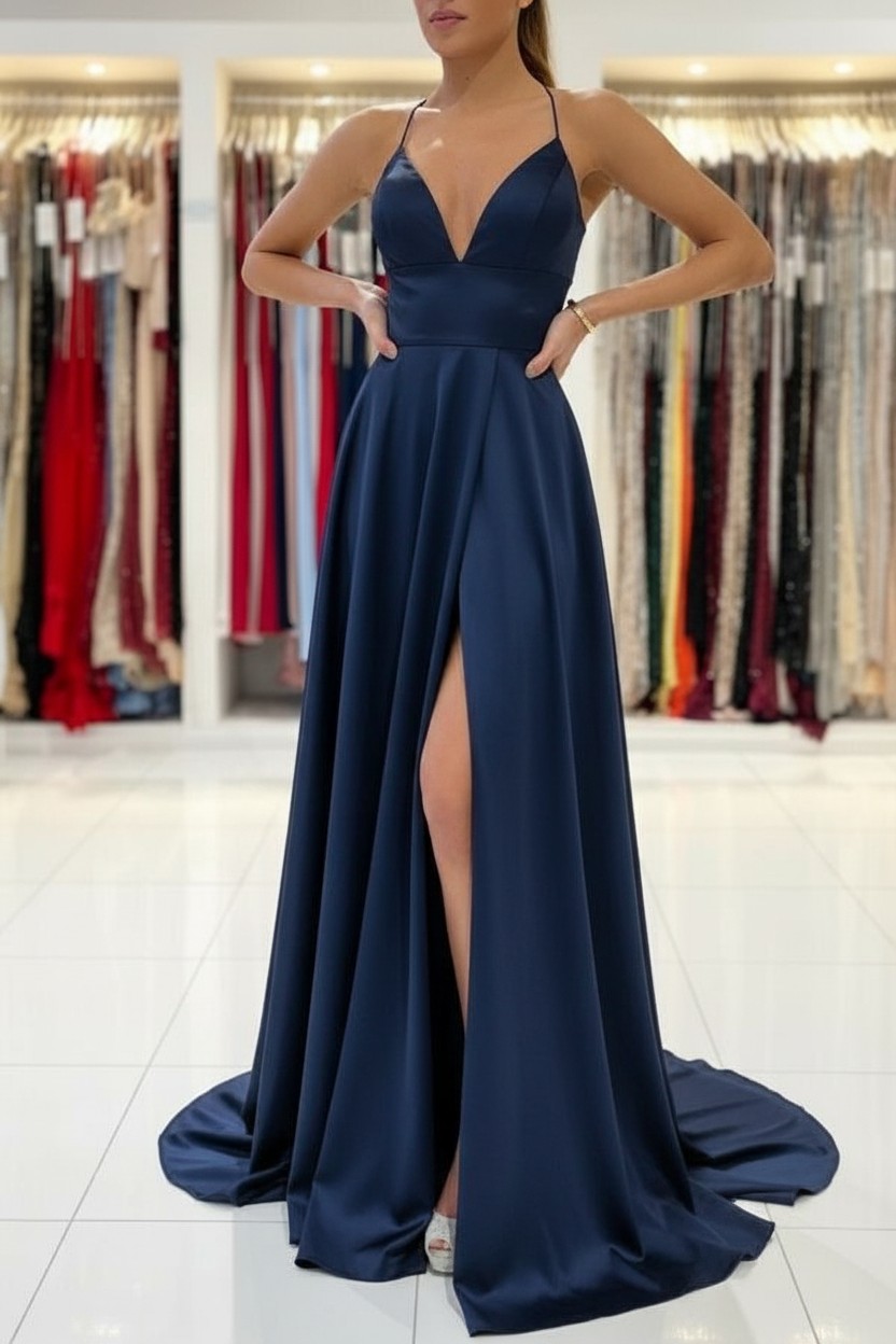 Schlichtes Abendkleid König Blau | Abiballkleider Lang Günstig