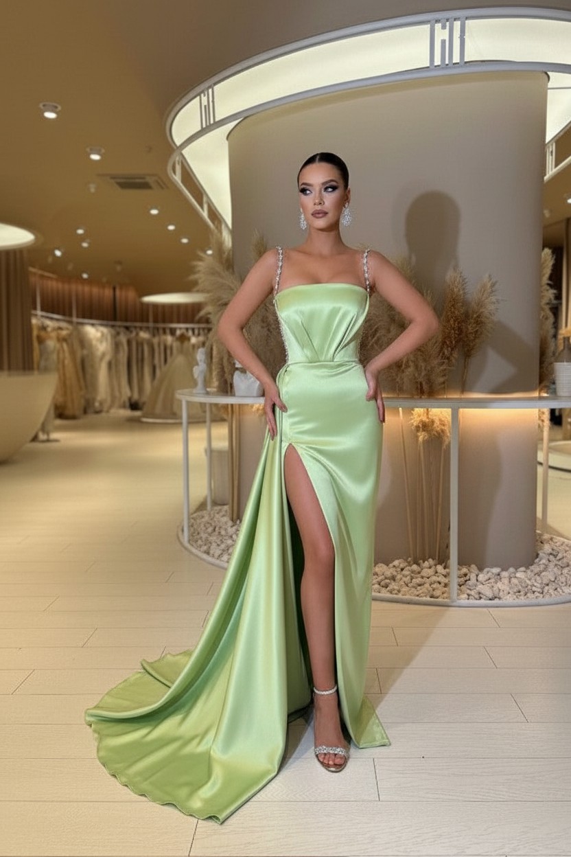 Designer Abendkleider Lang Grün | Abiballkleider mit Glitzer