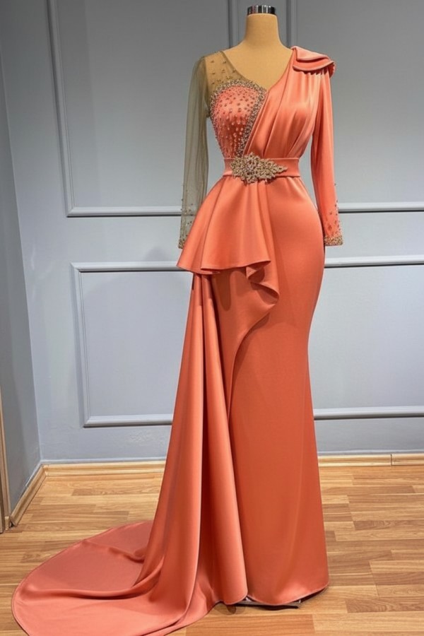 Olive Grün Abendkleider Mit Ärmel | Abiballkleider mit Glitzer