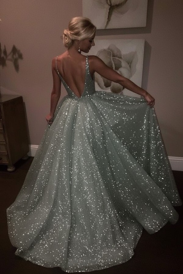 Elegante Abendkleider Lang Weiß Pailletten A Line Abiballkleider Günstig Online
