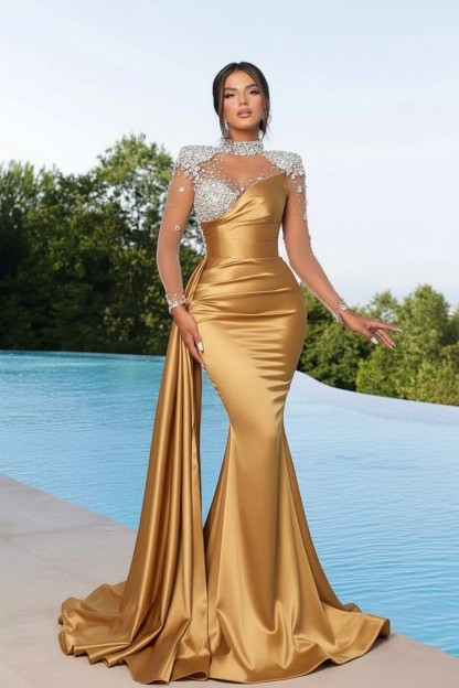 Designer Abendkleider Lang Grün | Abiballkleider mit Ärmel