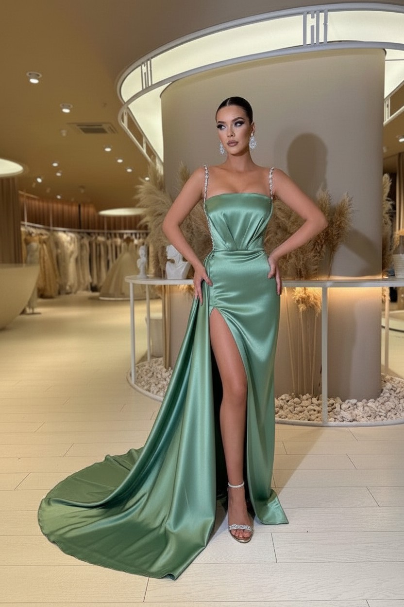 Designer Abendkleider Lang Grün | Abiballkleider mit Glitzer