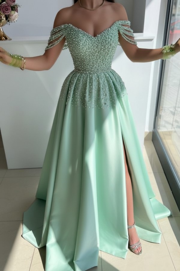 Luxus Abendkleider Lang Grün | Abiballkleider mit Glitzer