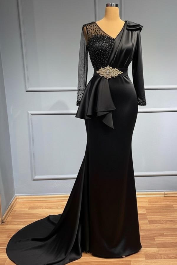 Olive Grün Abendkleider Mit Ärmel | Abiballkleider mit Glitzer