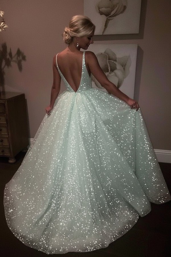 Elegante Abendkleider Lang Weiß Pailletten A Line Abiballkleider Günstig Online