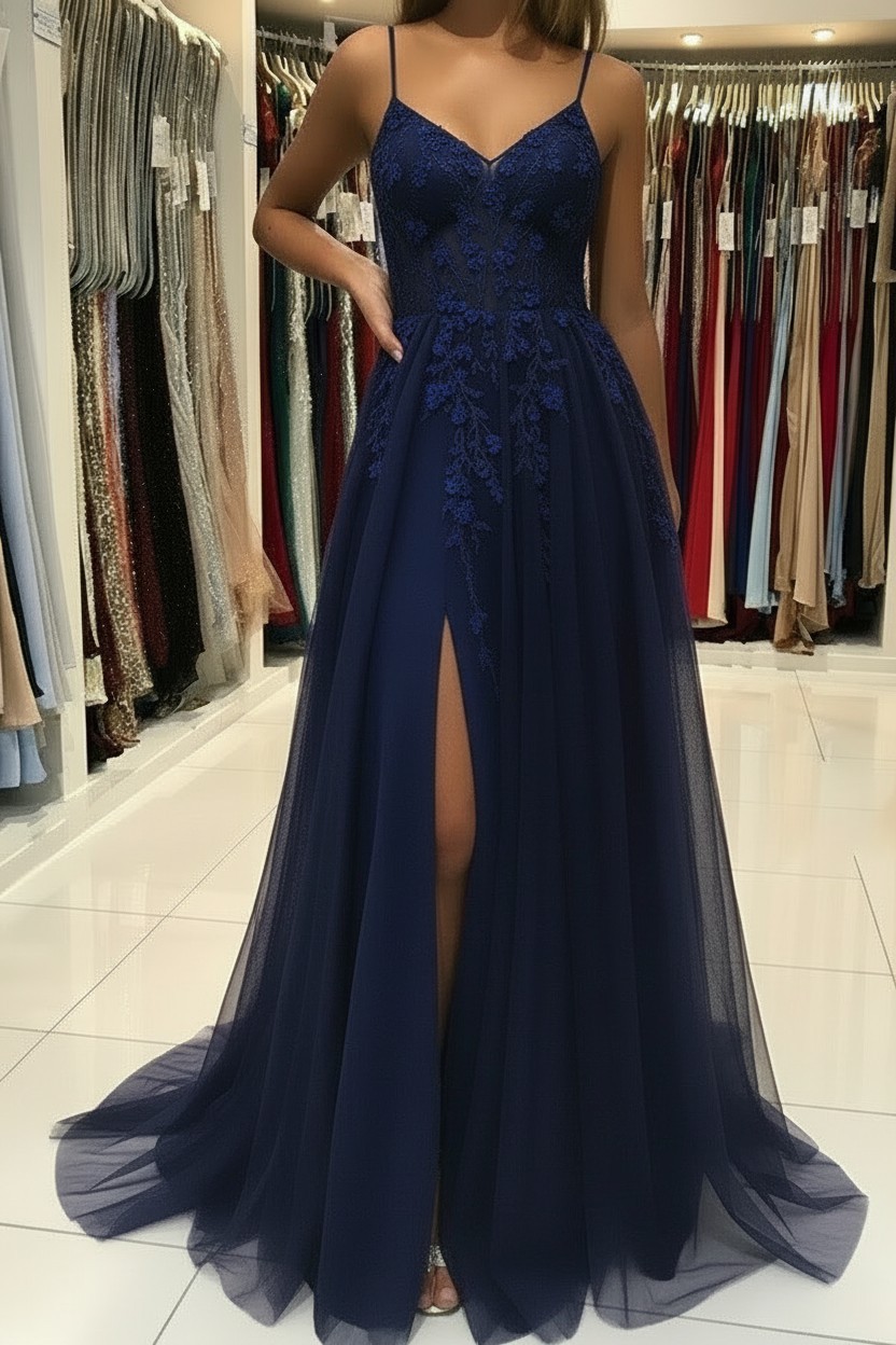 Luxus Abendkleider Lang Glitzer | Blau Abiballkleider Abendmoden