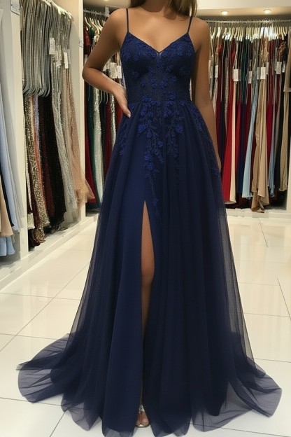 Luxus Abendkleider Lang Glitzer | Blau Abiballkleider Abendmoden