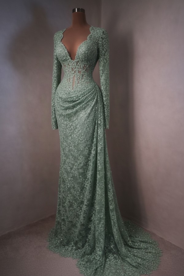 Elegante Abendkleider Lang Himmer Blau Ballkleider mit Ärmel