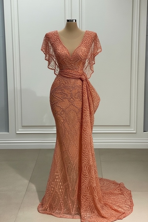 Elegante Abendkleider Lang Gold Spitze Abiballkleider mit Glitzer