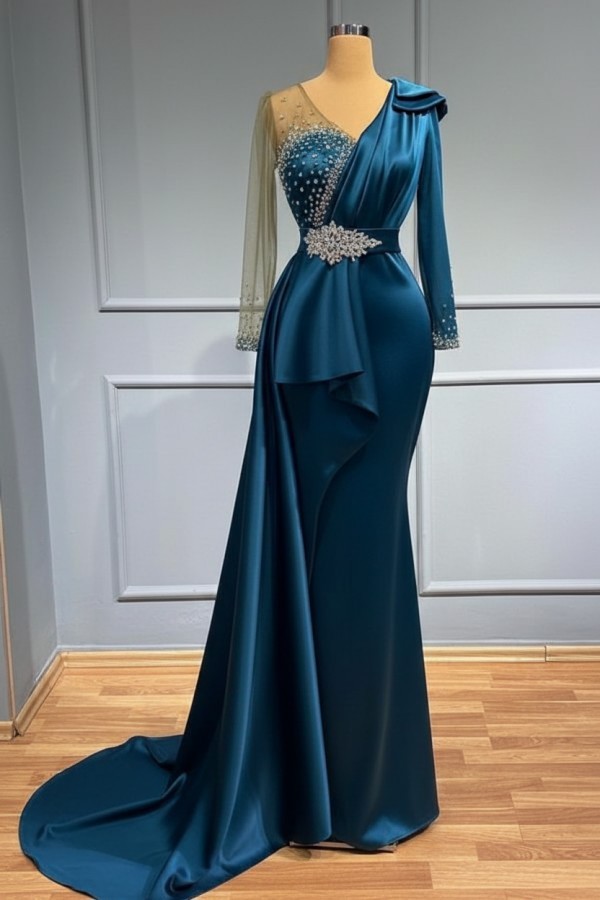 Olive Grün Abendkleider Mit Ärmel | Abiballkleider mit Glitzer