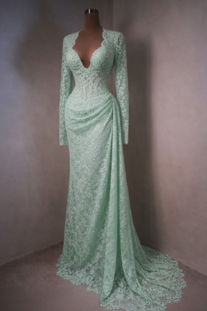 Elegante Abendkleider Lang Himmer Blau Ballkleider mit Ärmel