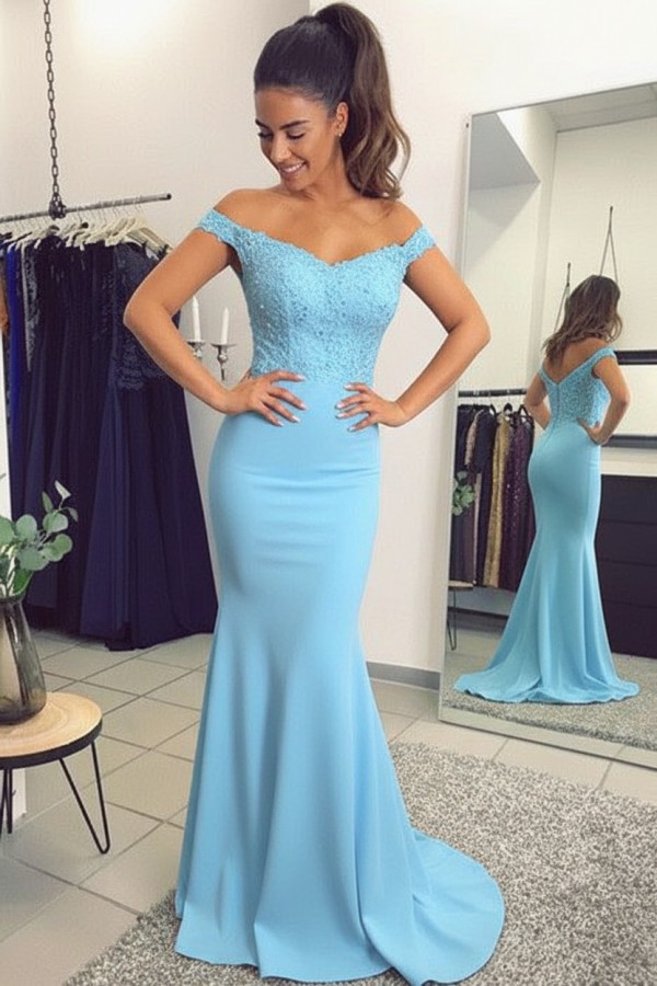 Navy Blau Spitze Abendkleid Abiballkleider | Abendkleider Lang Günstig Meerjungfrau