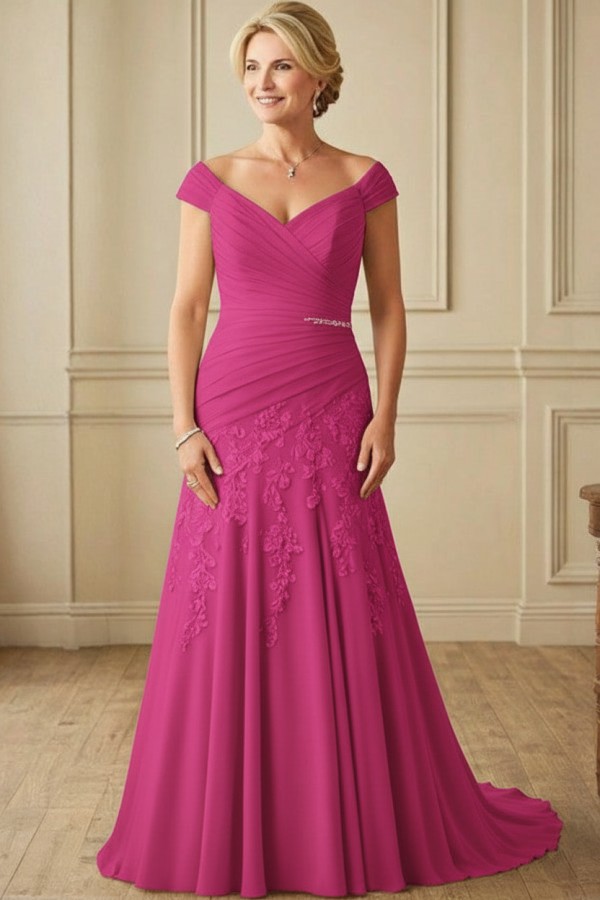 Elegante Brautmutterkleider Lang Chiffon Hochzeitspartykleider Online