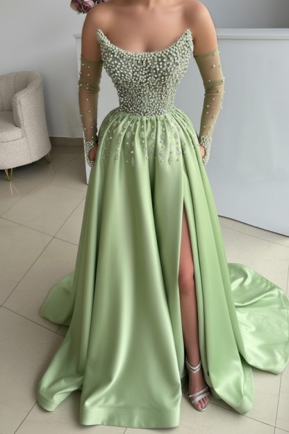 Seladongrüne Ballkleider Lang Glitzer Abendkleider Abiballkleider Günstig