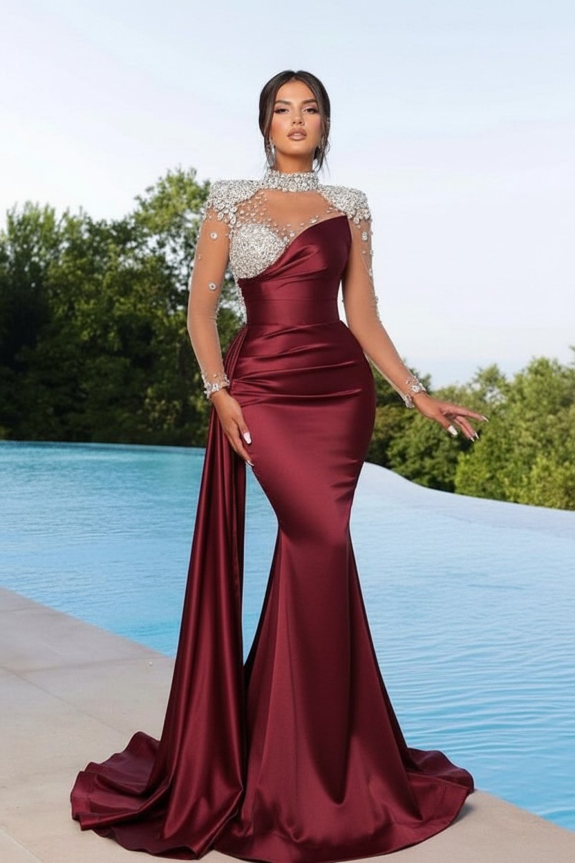 Designer Abendkleider Lang Grün | Abiballkleider mit Ärmel