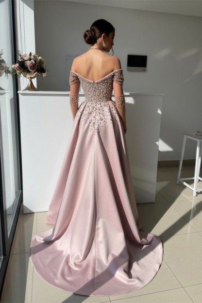 Schöne Abendkleider Lang Dusty Rosa | Abiballkleider mit Glitzer