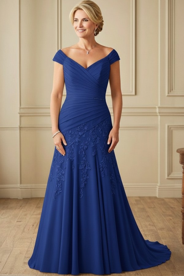 Elegante Brautmutterkleider Lang Chiffon Hochzeitspartykleider Online