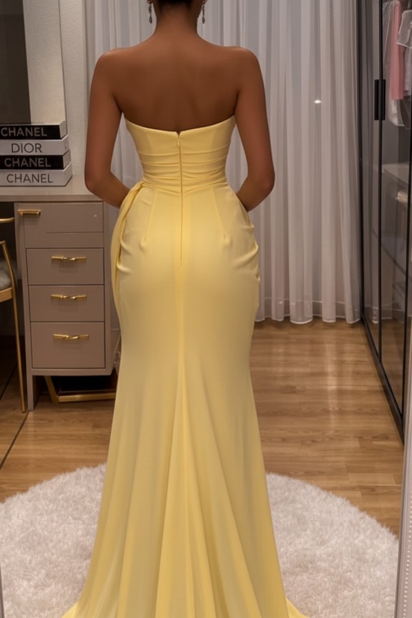 Gelb Abendkleider Lang Schlicht Sexy Ballkleider Günstig